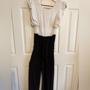 Ronni Nicole Black and White Sequin Ruffled Jumpsuit